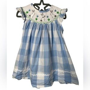 Lil Cactus Blue Gingham Bunny Smocked Bishop Dress 12-18 Months